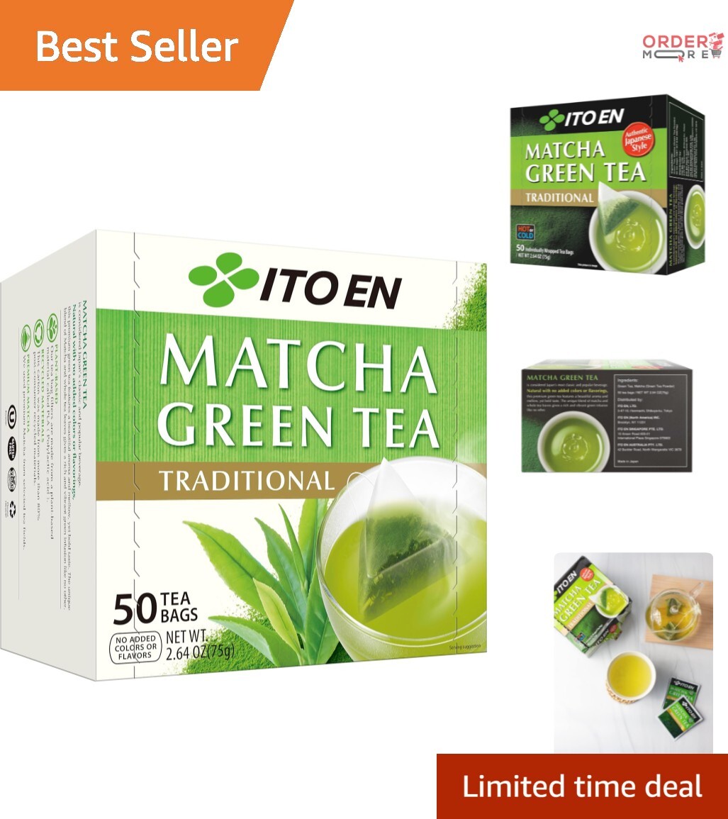 Matcha Green Tea Bags – 50 Count Energizing Zero Calorie Brew for Hot or Iced