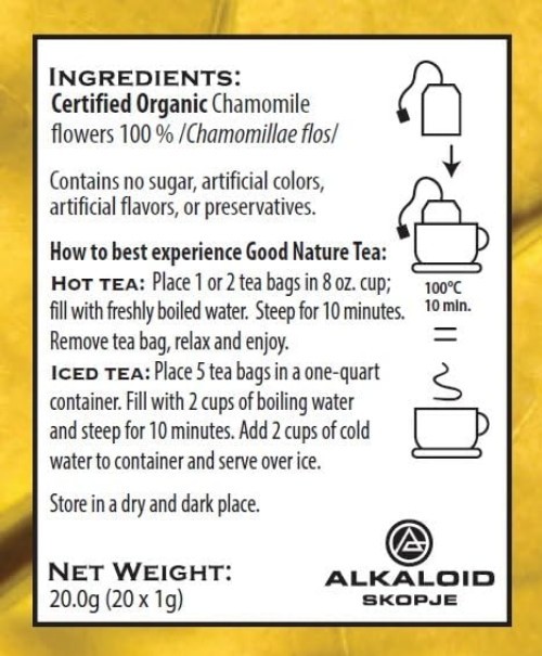 Calm and Relaxing Organic Chamomile Tea – 20 Bags – Naturally Caffeine Free