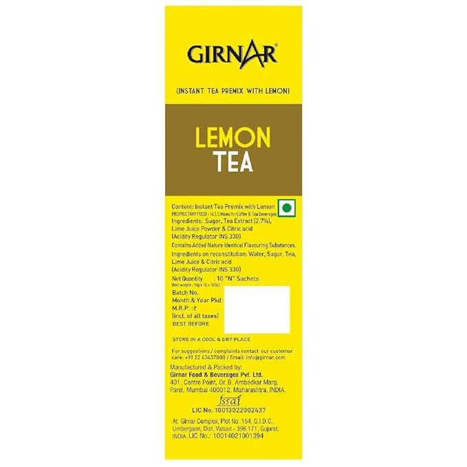 Girnar Instant Premix Lemon Black Tea Granules(10 Sachets), 10 Grams