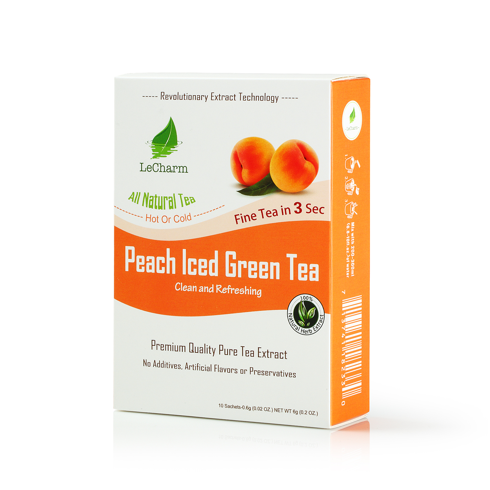 Premium 100% Natural Peach Iced Green Tea Sugar Free (10 Sachests)