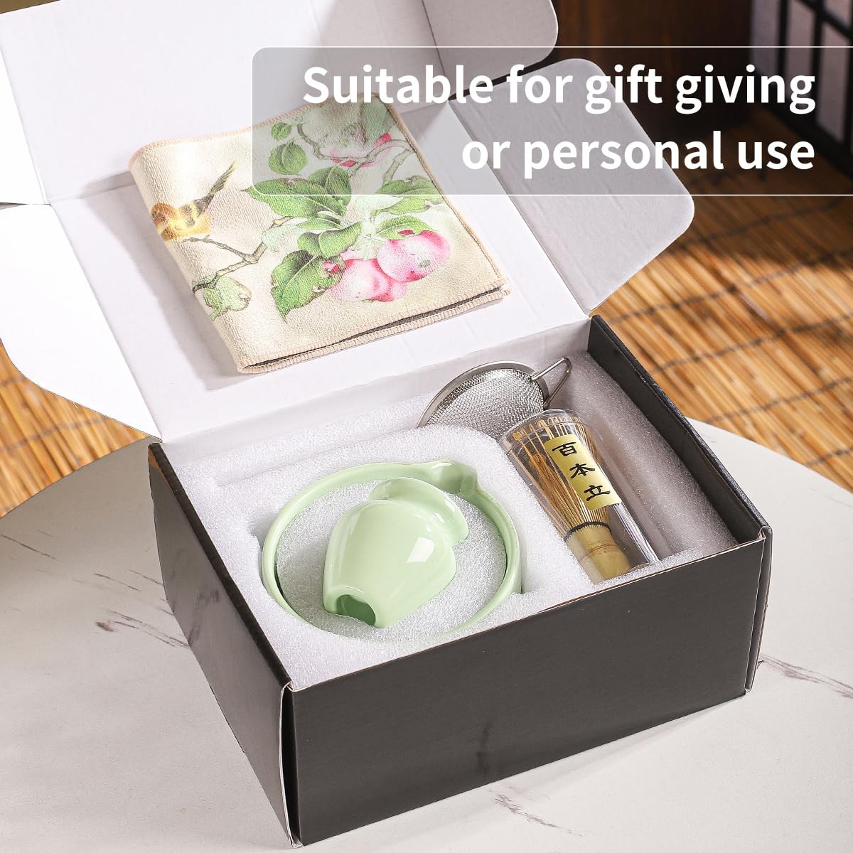 Matcha Set, 8-Piece Ceramic Matcha Bowl & Whisk Kit with Mushroom Pattern, Tr…