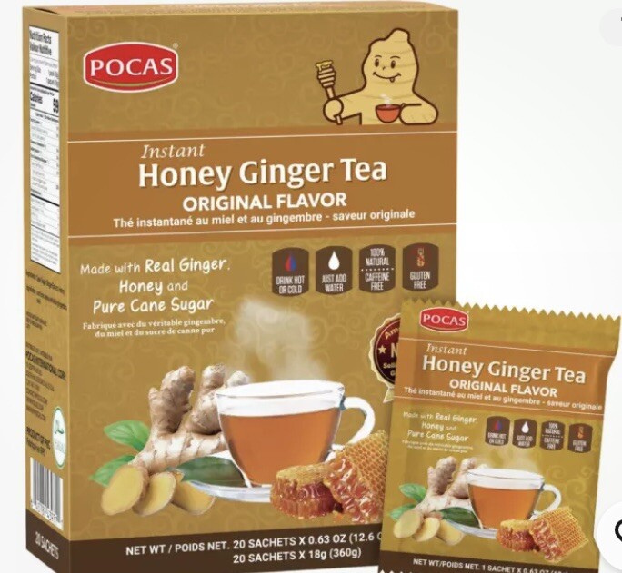 Pocas Honey Ginger Tea, Original, 12.6 Ounce, (20 Bags) EXP:2027 Free Shipping