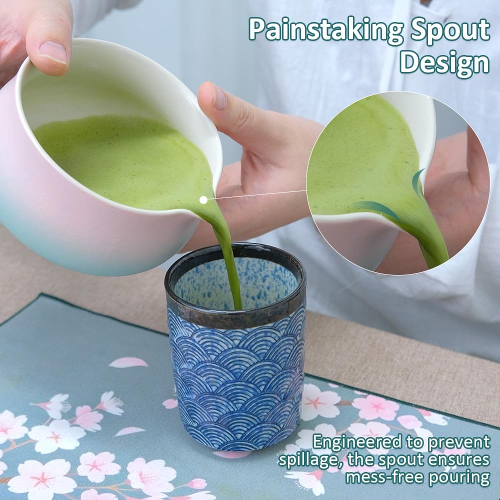 Matcha Whisk Set Japanese Tea Ceremony Kit 18 Oz Bowl 8 Pc Pink Green