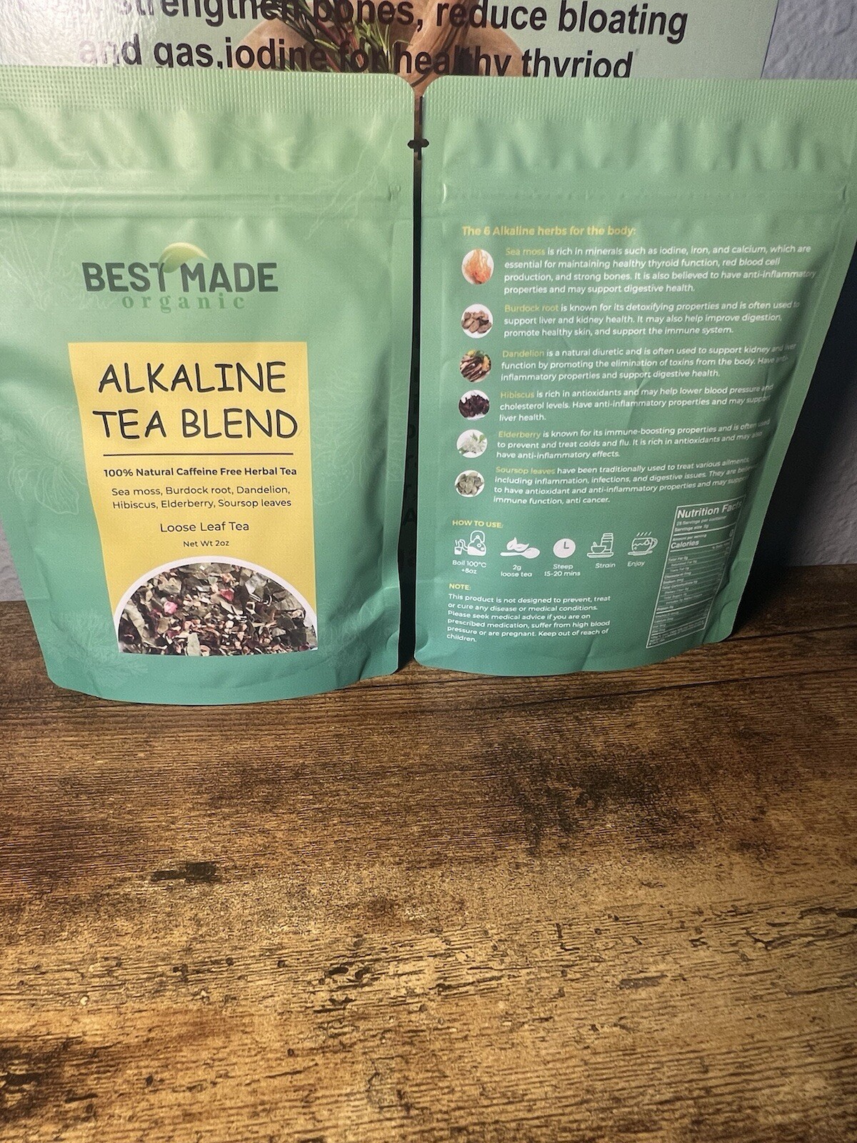 Alkaline Tea Blend – Sea Moss, Dandelion, Hibiscus, Burdock, Elderberry, Soursop