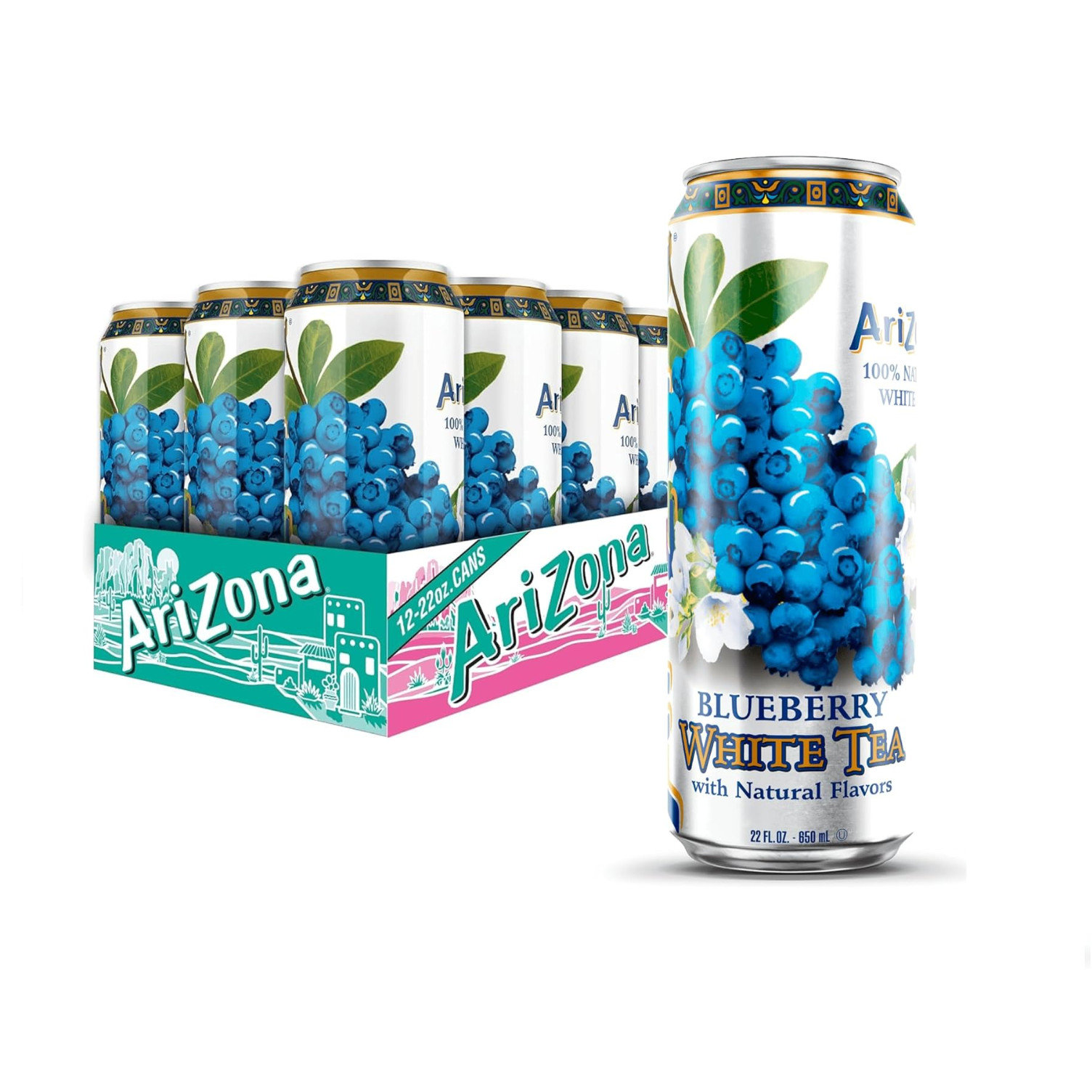 AriZona Blueberry White Tea – Big Can, 22 Fl Oz (Pack of 12)