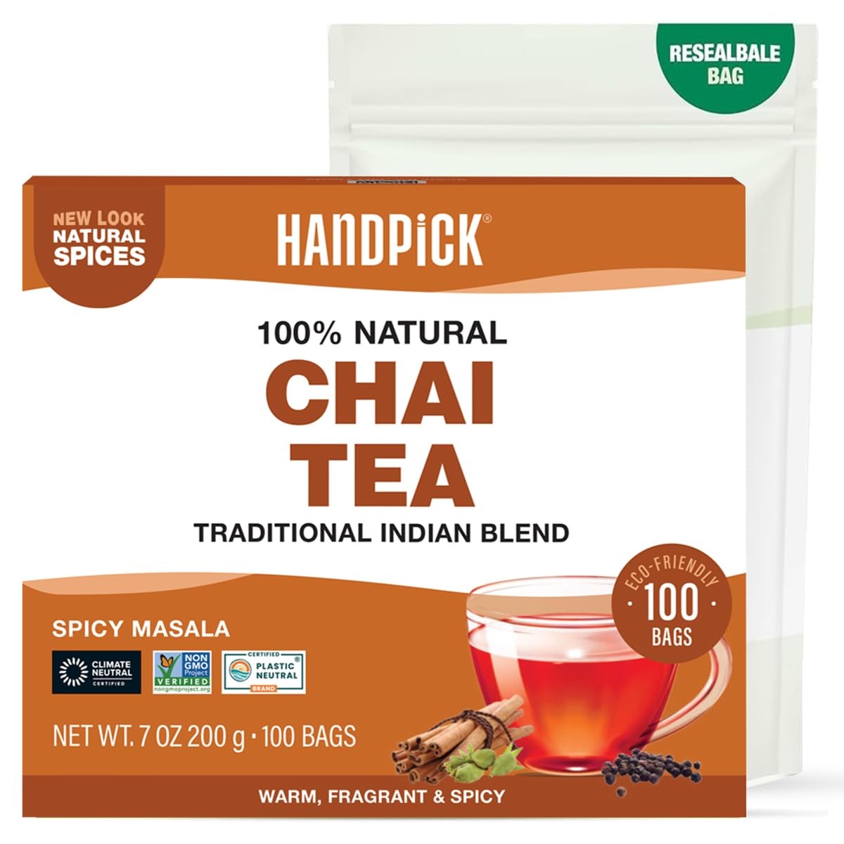 100 Count Masala Chai Tea Bags, Strong, Aromatic, Spiced, Cinnamon, Cardamom