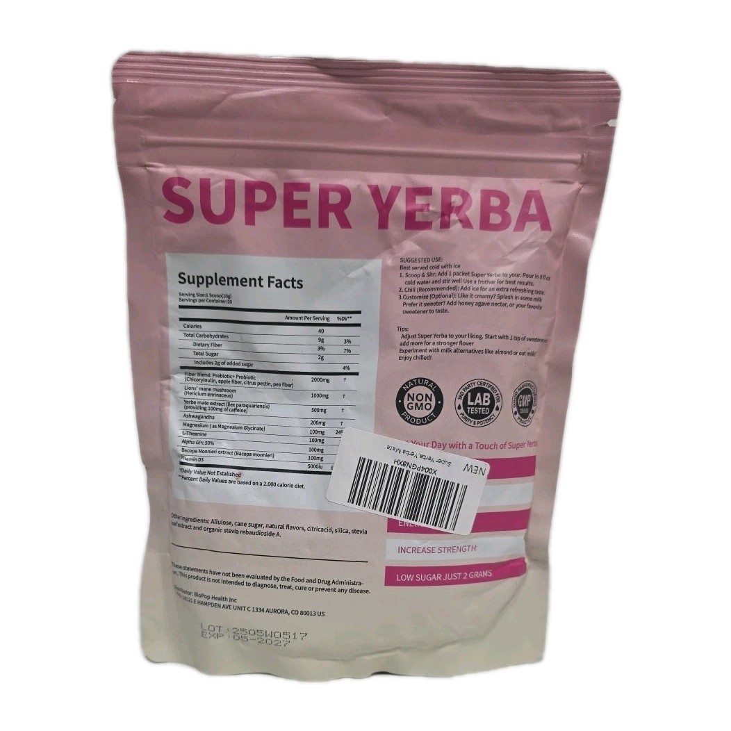 Super Yerba- Instant Powder- Raspberry Lemonade- 10g × 30serv | EXP 05/2027 |