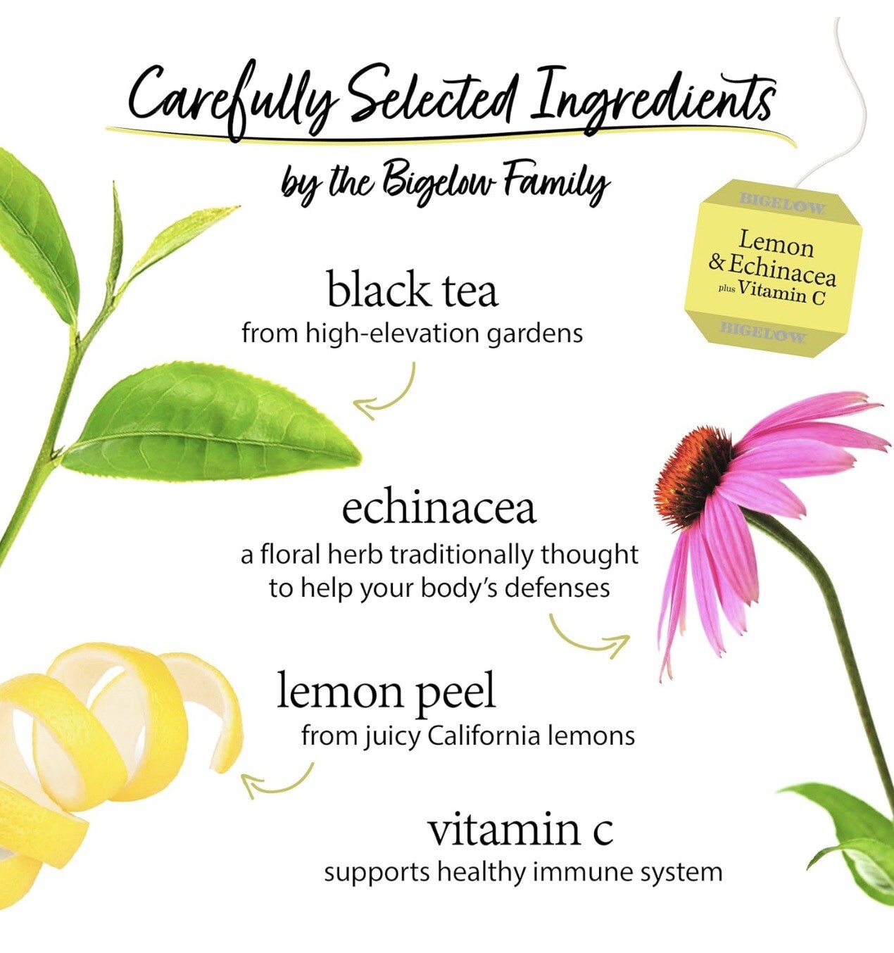 Bigelow Lemon & Echinacea Plus Vitamin C, Black Tea Bags, 18 Count
