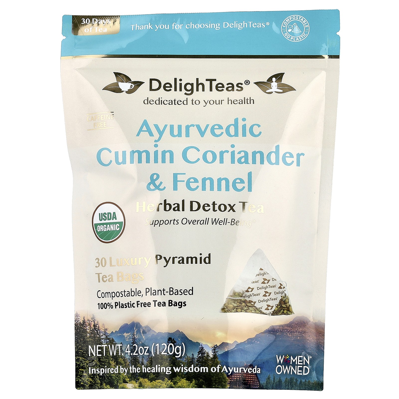 Ayurvedic Cumin Coriander & Fennel, Herbal Detox Tea, Caffeine Free, 30 Luxury