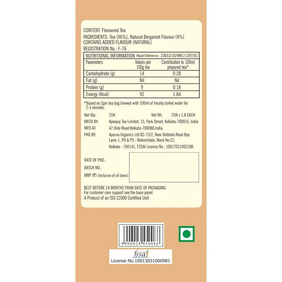 Ty-phoo Luxurious Flavoured Earl Grey Tea Bags (25 Tea Bags),2 Gm
