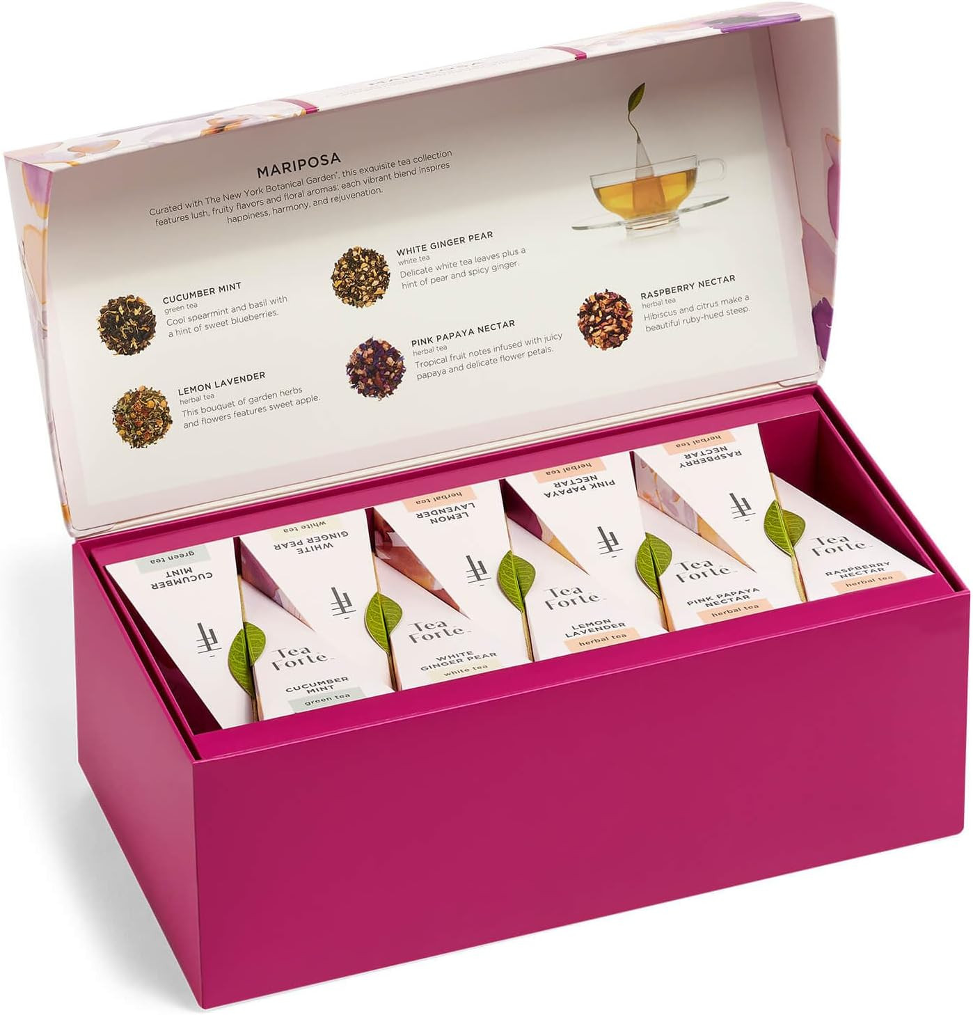 Tea Forte Mariposa Tea Sampler with 20 Pyramid Tea Infuser Bags Fruit, Herb