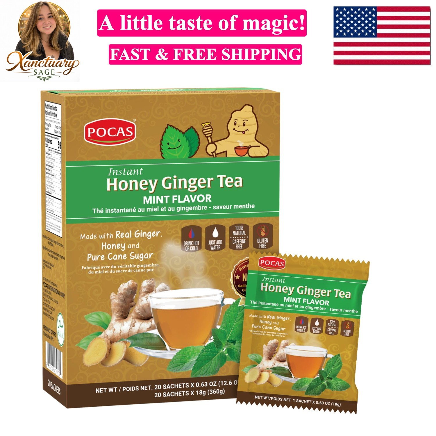 Honey Ginger Instant Tea Powder, Mint Flavor, Real Ginger Extract & Sweetener…