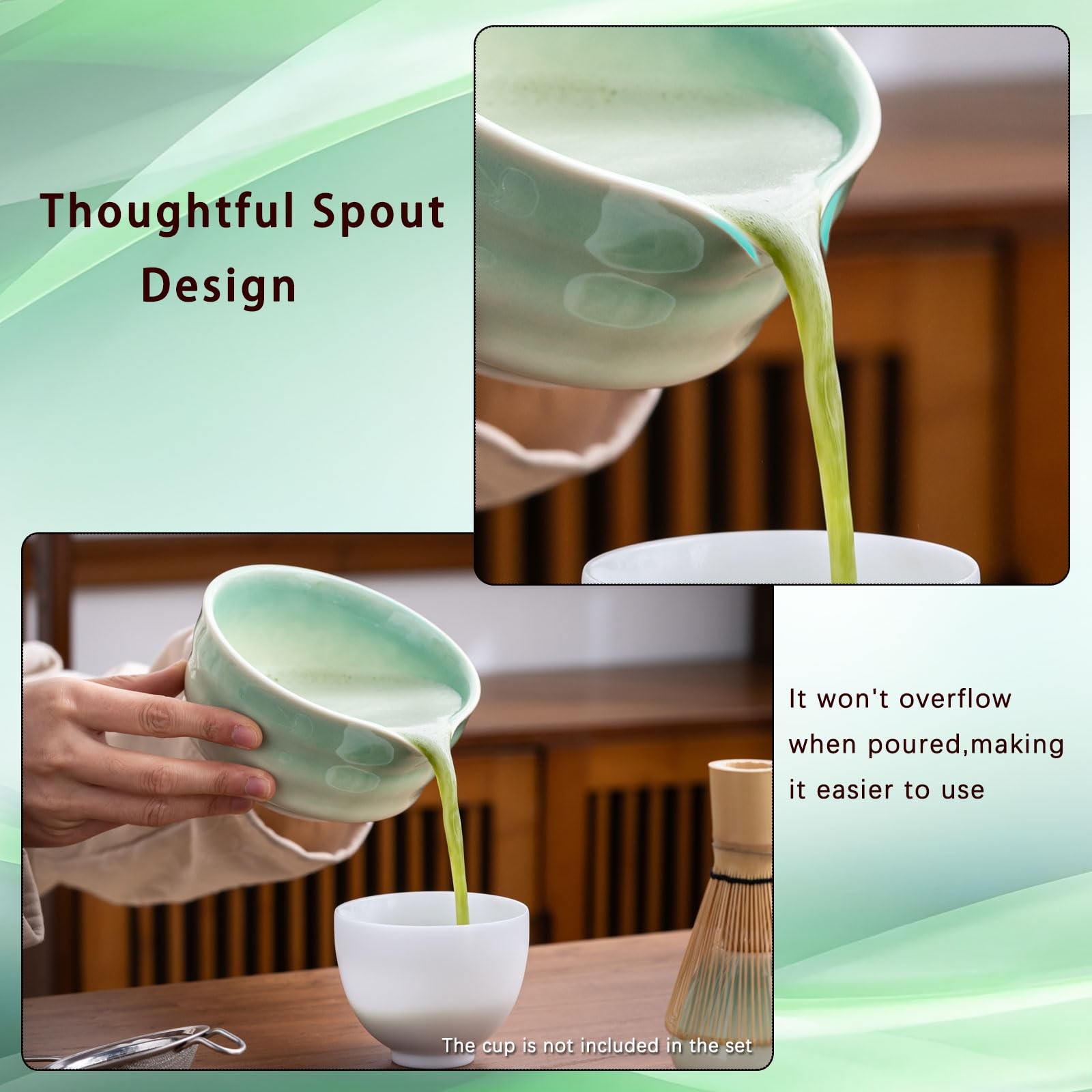 Matcha Whisk Set 5pc Bowl with Spout Sifter Scoop Japanese Tea Kit