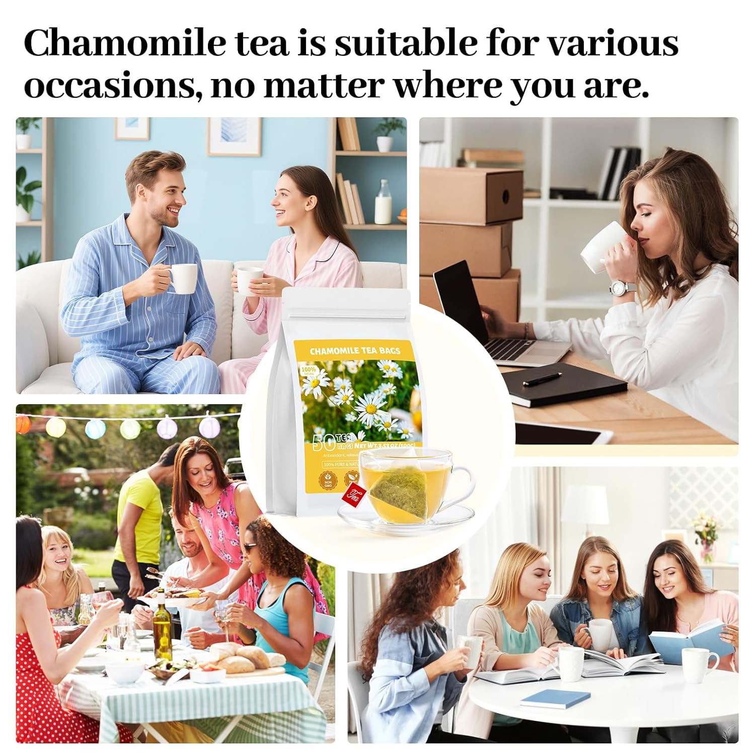 Chamomile Tea Bags, 100% Natural Dried Chamomile Tea Flowers Loose Leaf Premium