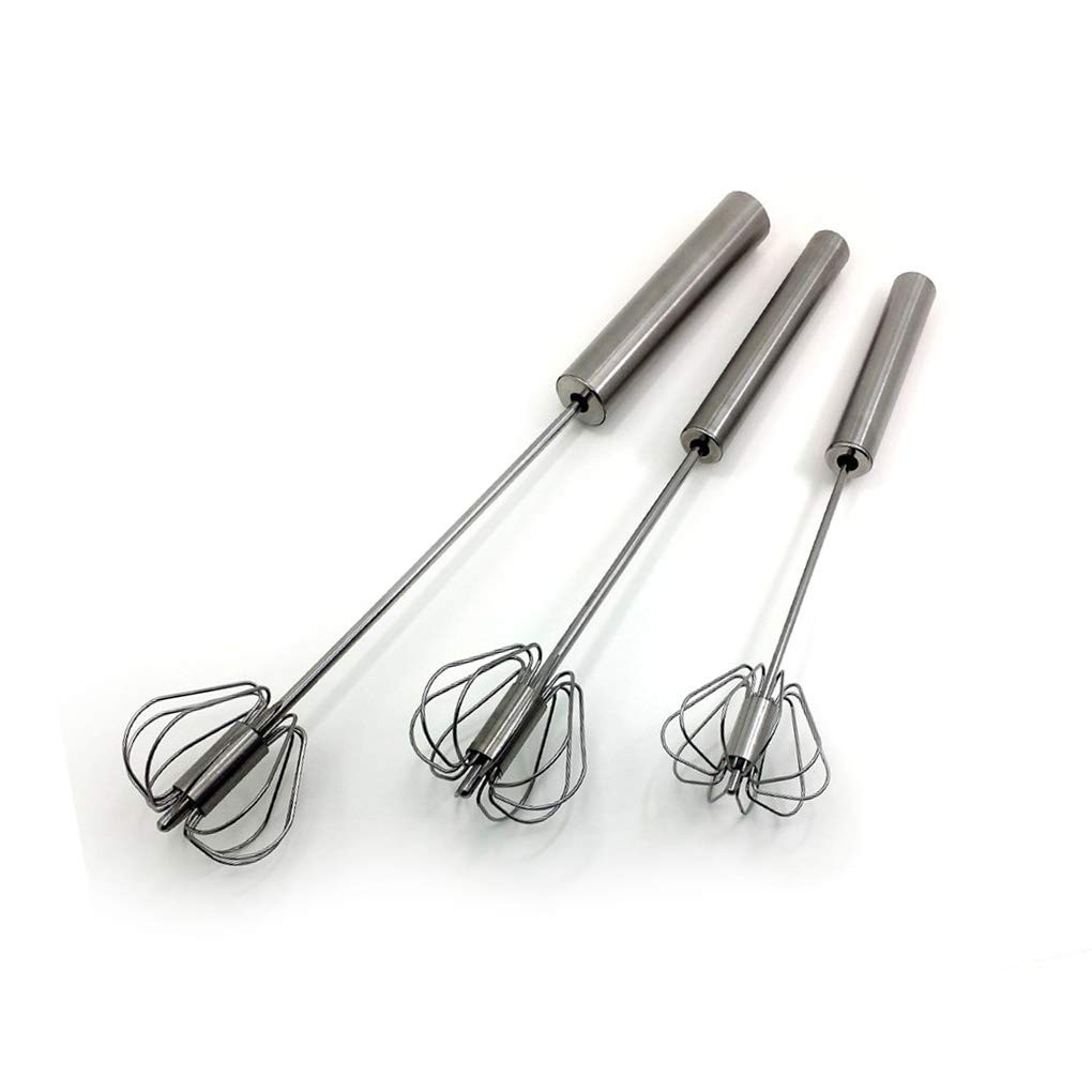 Stainless Steel Semi-automatic Egg Whisk – 3PCS Hand Push Rotary Silver