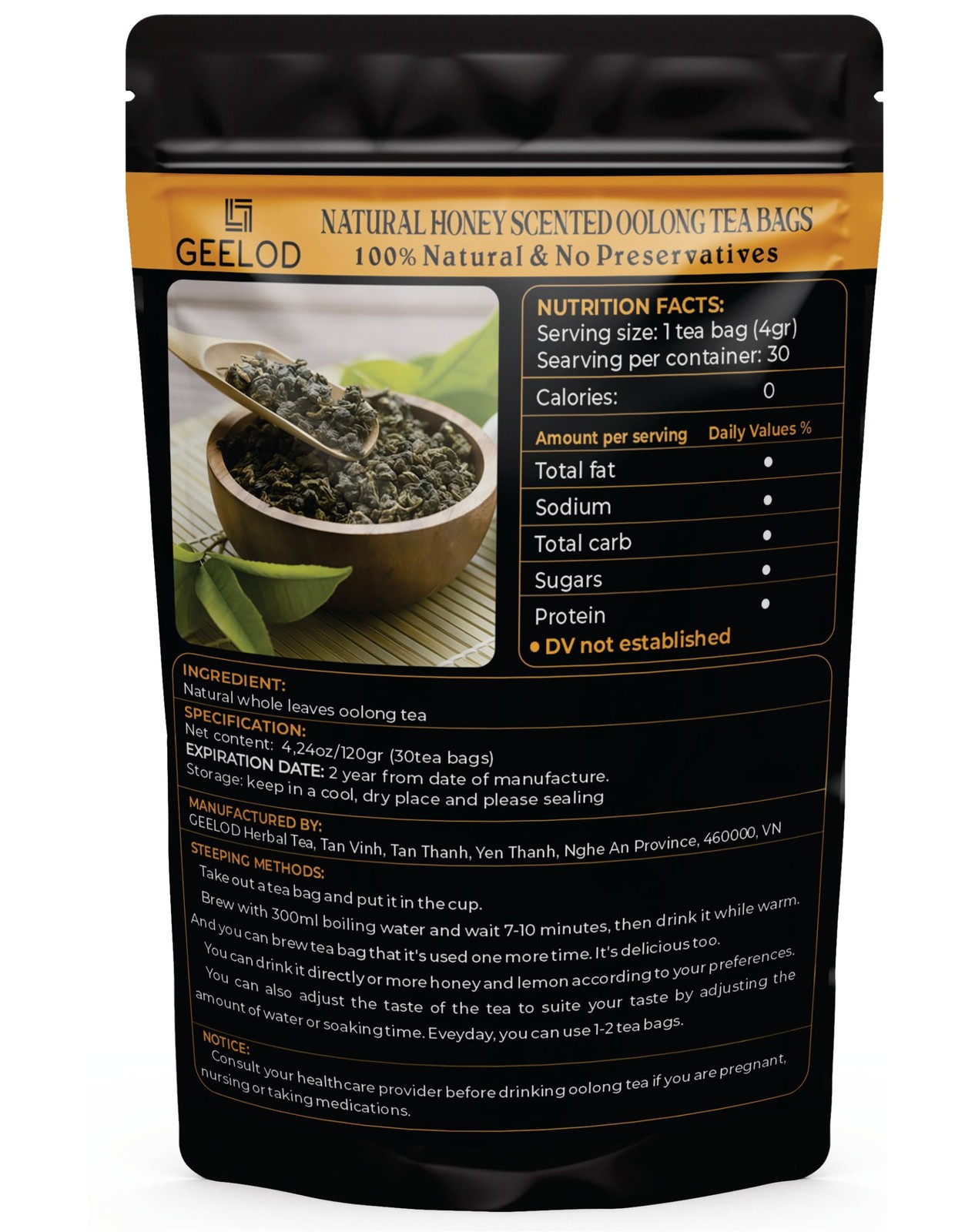 30 Nature Oolong Tea Bags – 100% Pure Whole Leaf Mix Nature Honey- Cortisol &…