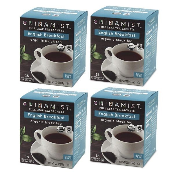China Mist – English Breakfast Organic Black Full Leaf Tea Sachet, 4 Boxes 15 Co
