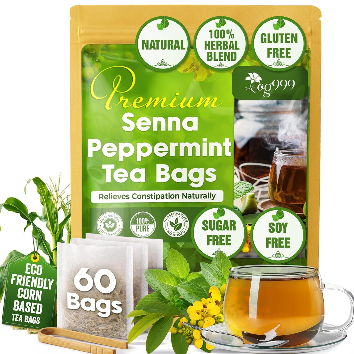 , 30 Bags Premium Turmeric Ginger Cinnamon Tea, Improve Digestion, Support Brain