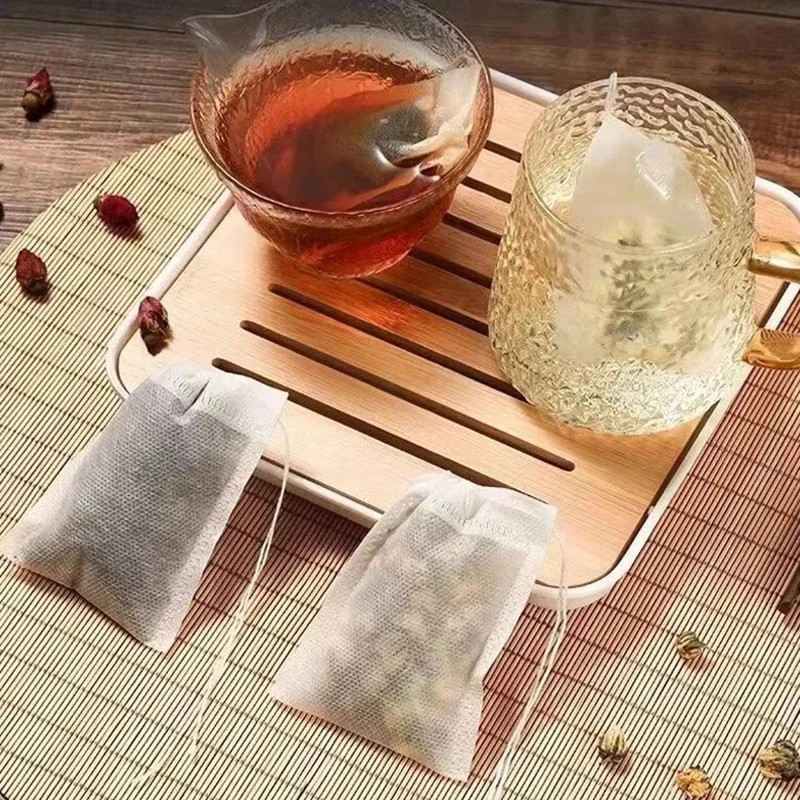 100pcs Disposable Tea Filter Bags with String – Heat Seal Non-Woven Empty Tea