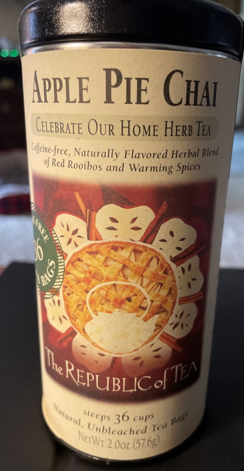 The Republic of Tea Apple Pie Chai — 36 Tea Bags, Exp 2026, Caffeine Free