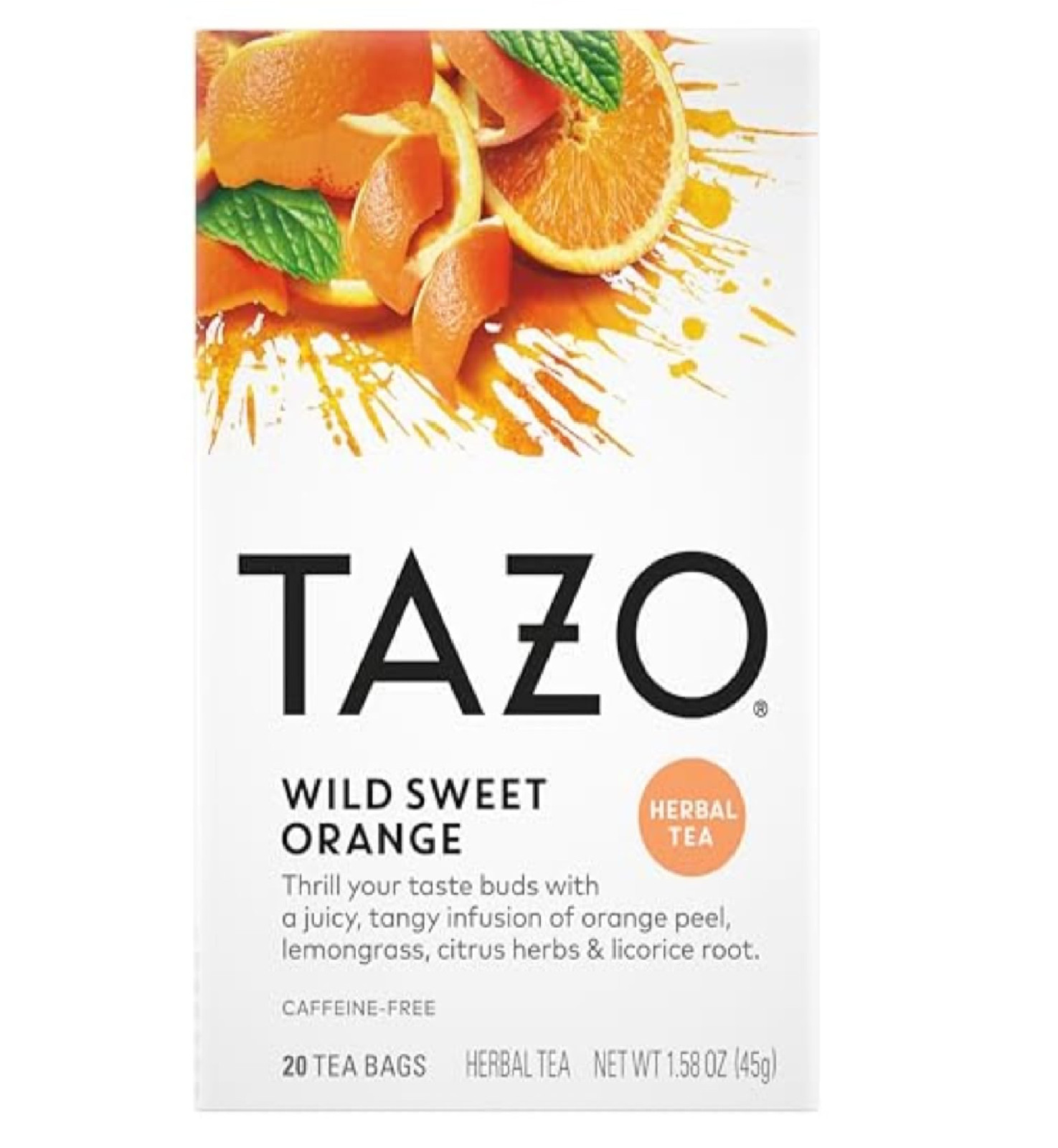 TAZO Wild Sweet Orange Tea Bags, Unsweetened Herbal Tea, Caffeine-Free, 20 Total