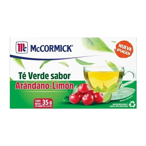 McCORMICK GREEN TEA (CRANBERRY LEMON FLAVOR) – TE VERDE ARÁNDANO LIMÓN (25 BAGS)