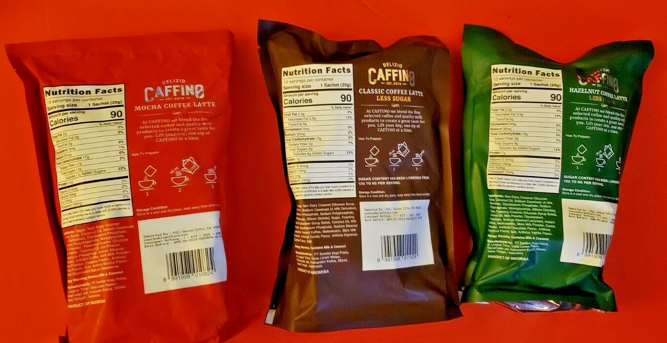 3 VARIETY PACK DELIZIO CAFFINO COFFEE LATTE 3 IN 1 INSTANT COFFEE WITH MILK