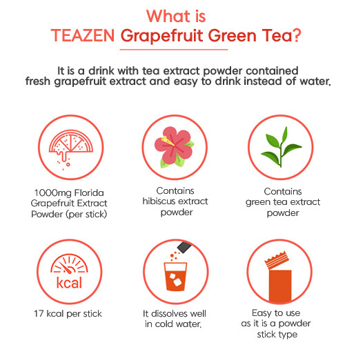 TEAZEN Grapefruit Green Tea Powder (5g x 10 Packet) 3 Pack Tea Powder