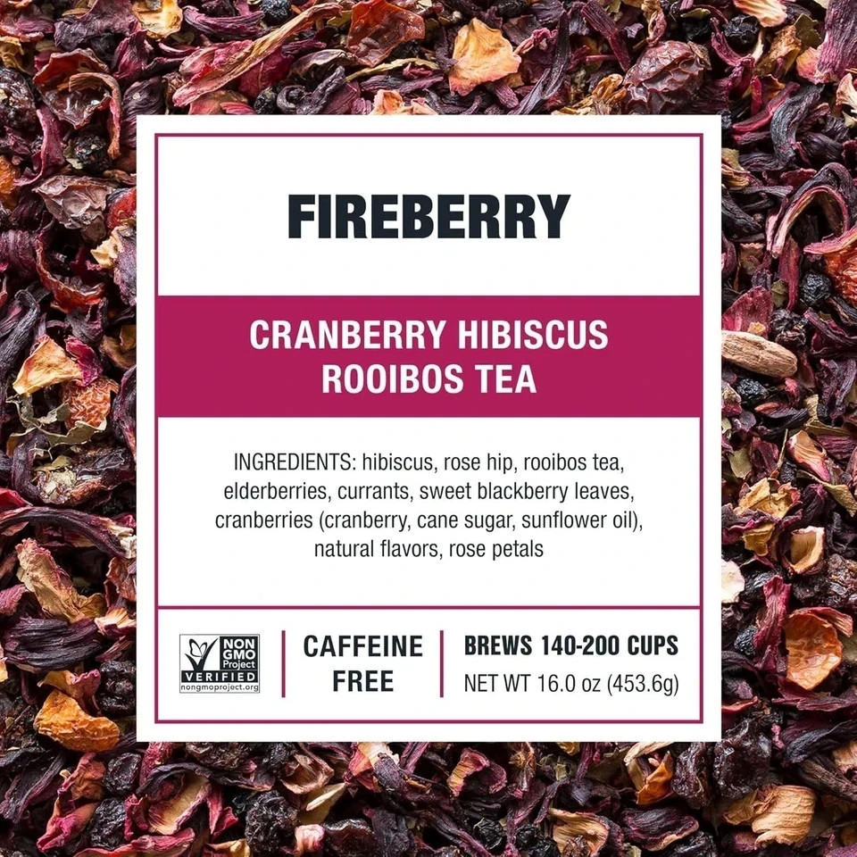 Tiesta Tea Fireberry, Cranberry Hibiscus Rooibos, Loose Leaf Herbal Tea, 10 pack