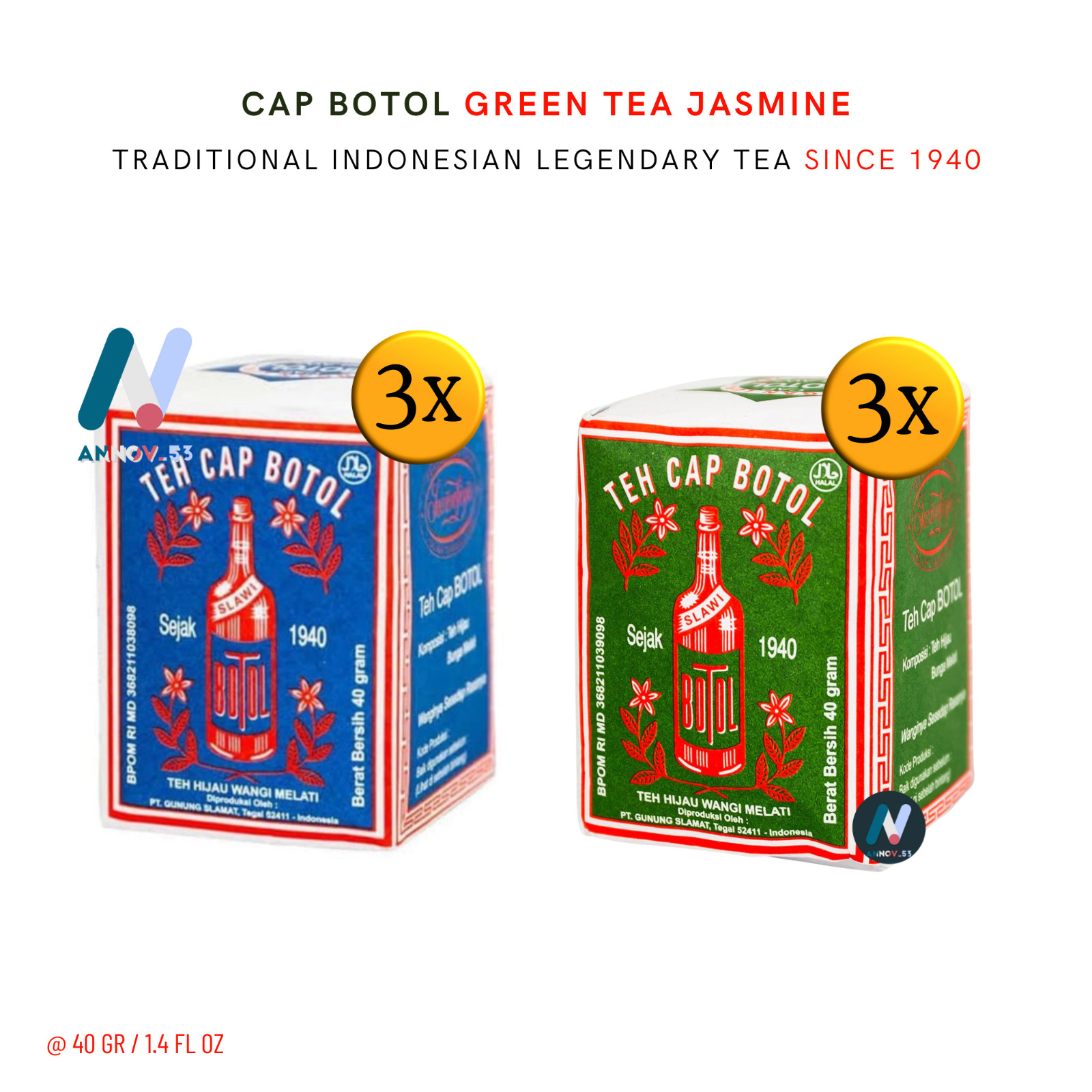 TEH CAP BOTOL Green Tea Jasmine Traditional Indonesian Legendary Since 1940 6PCS