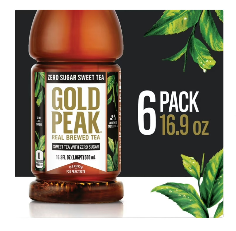 (2 PACK) Gold Peak Iced Tea, Zero Sugar Sweet Tea Bottles, 16.9 fl oz, 6 pack