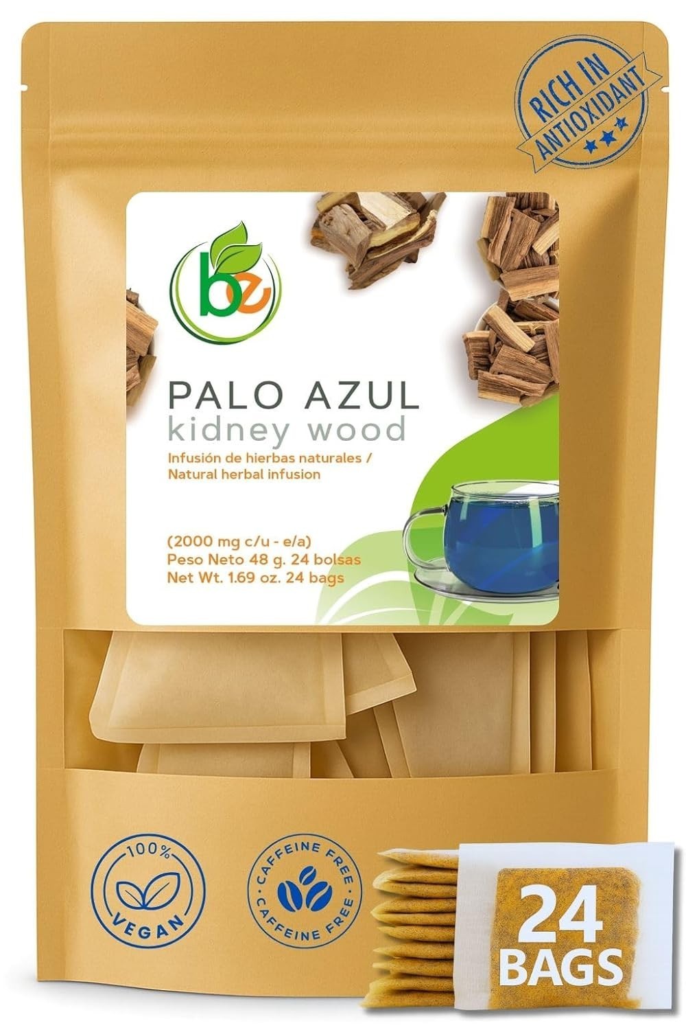 Palo Azul Herbal Tea – 24 Tea Bags–Kidneywood Blue Stick Infusion 100% Natural