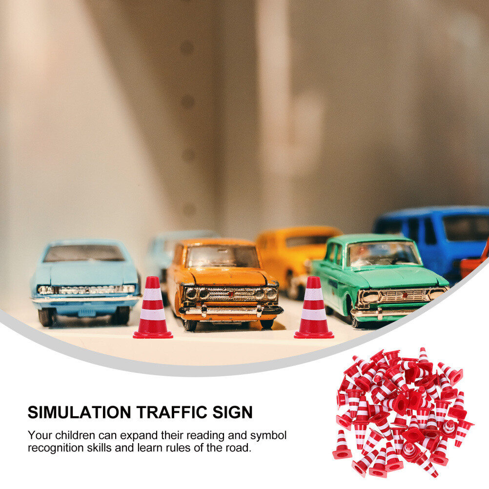 50PCS Simulation Traffic Sign Mini Roadblock road cones miniature Car Ramps for