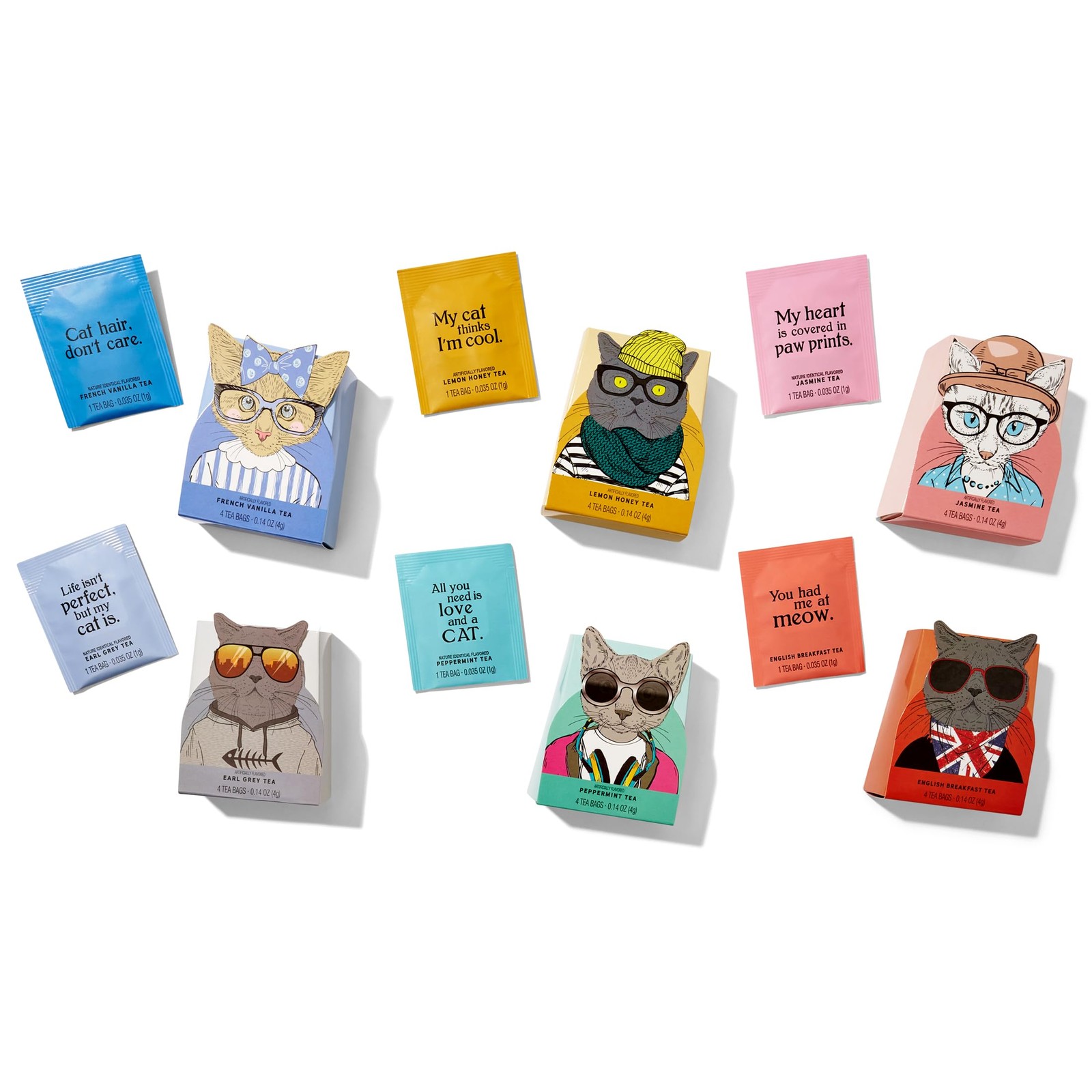 24 PCS Cat Lover Tea Gift Set Gourmet 6 Flavors Art Quotes Cat Mom Dad