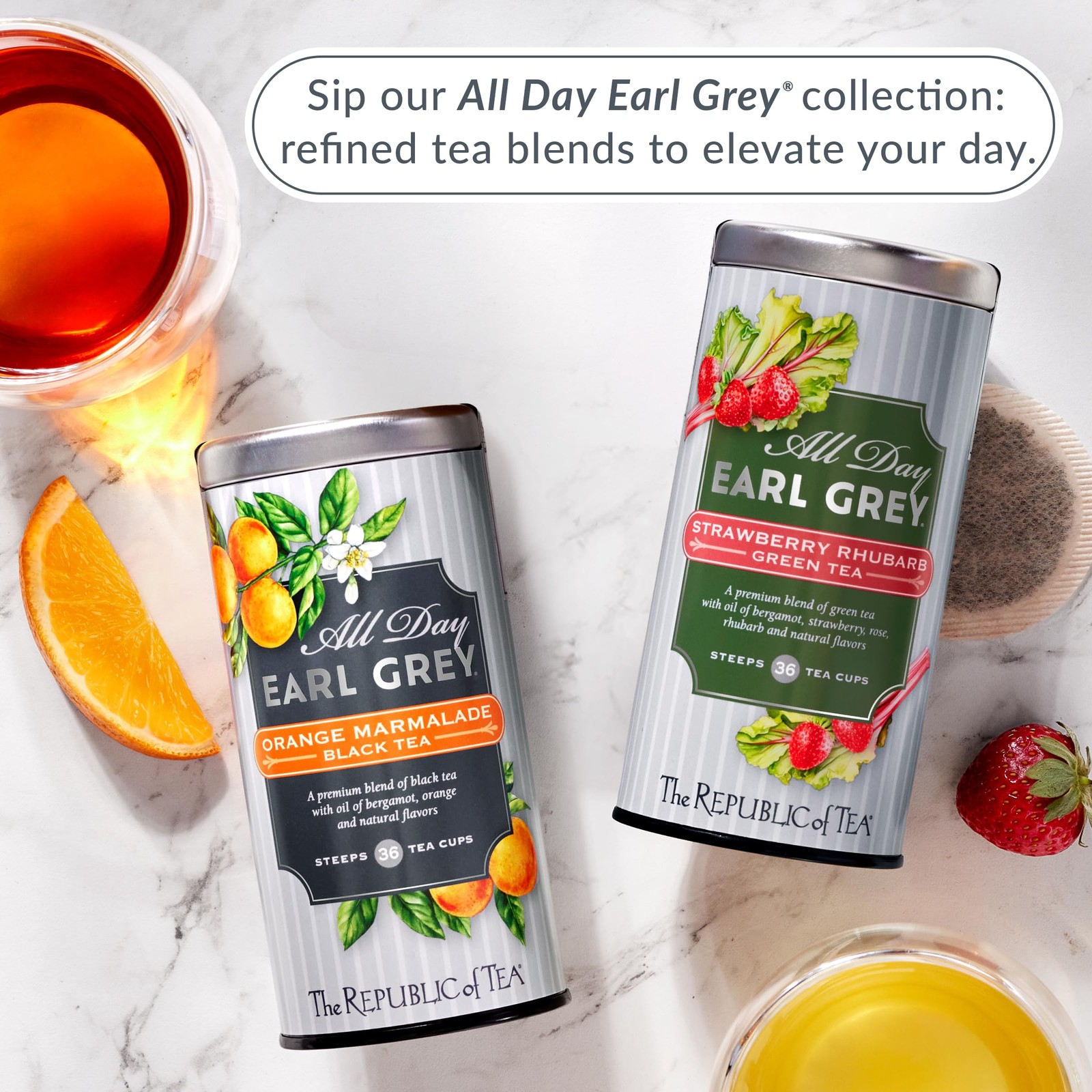 – All Day Earl Grey® Strawberry Rhubarb Green Tea Naturally Caffeinated 36 Te…