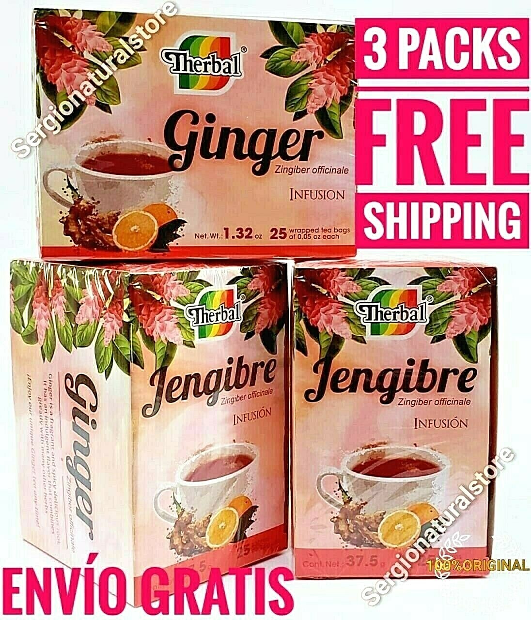 3 Packs TE DE JENGIBRE GINGER TEA 75 BAGS Digetive Free Shipping