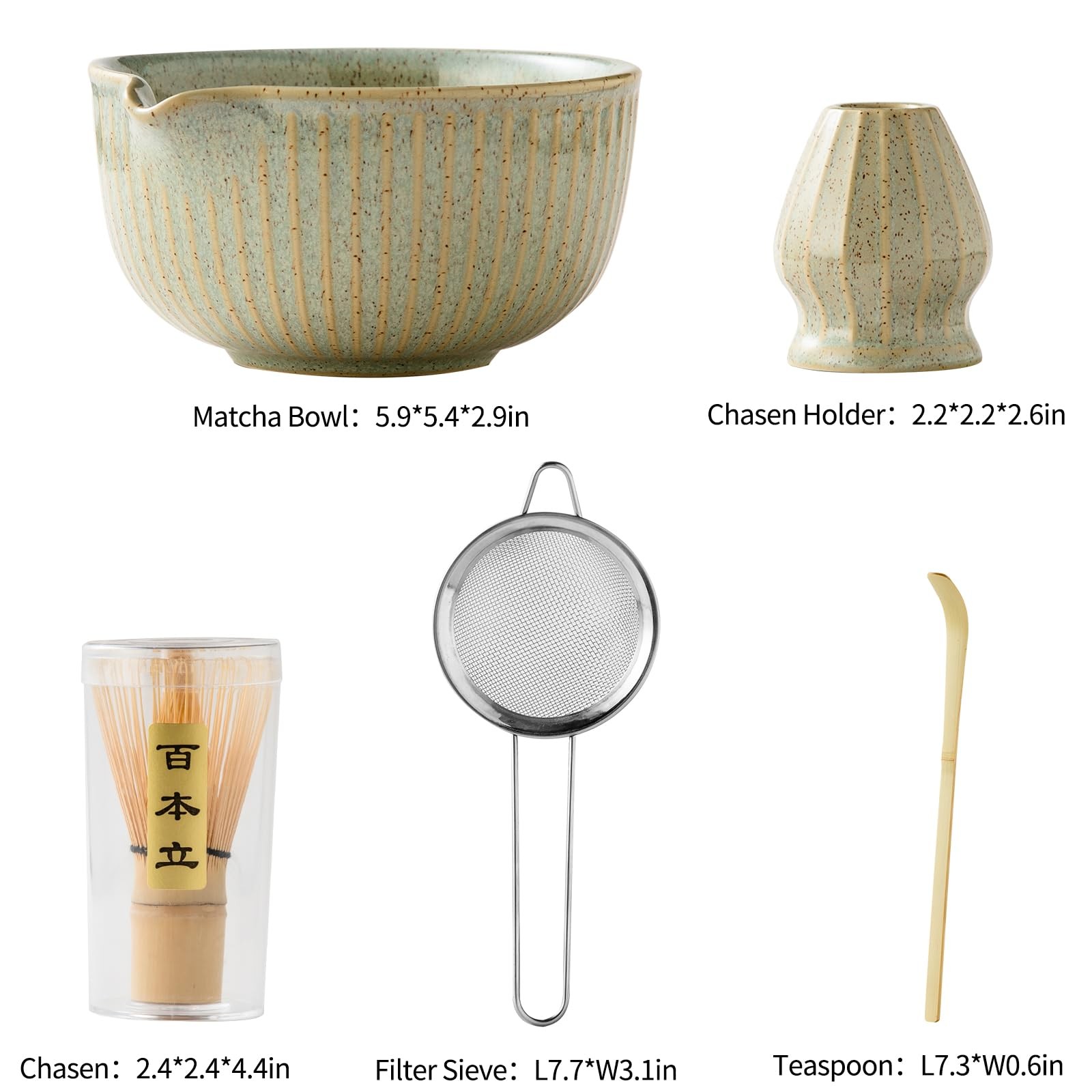 5-Piece Matcha Kit – Complete Matcha Set with Bamboo Whisk, Bowl with Spout, …