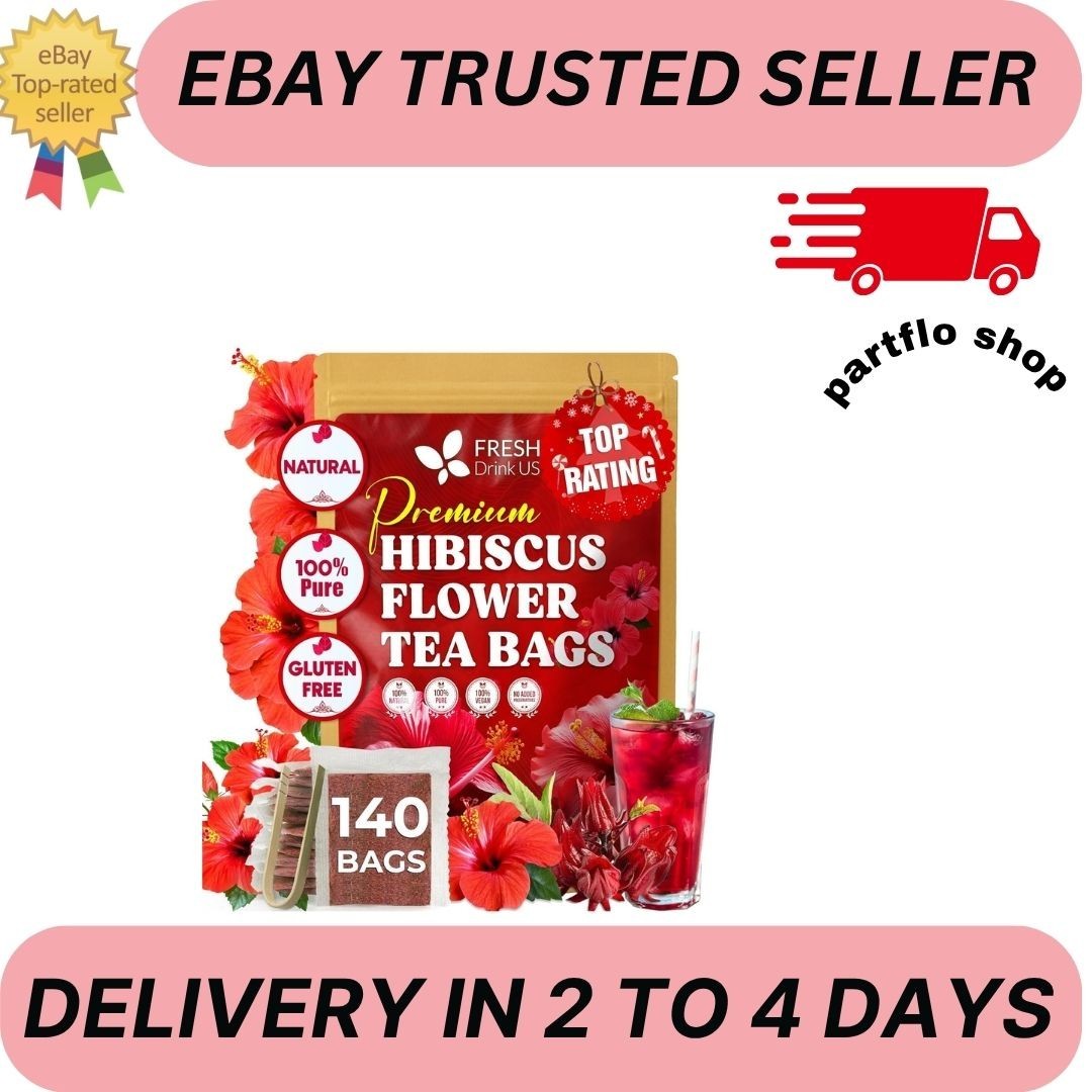 Premium 140 Hibiscus Flowers Tea Bags, 100% Natural, Handmade & Pure from Hibi