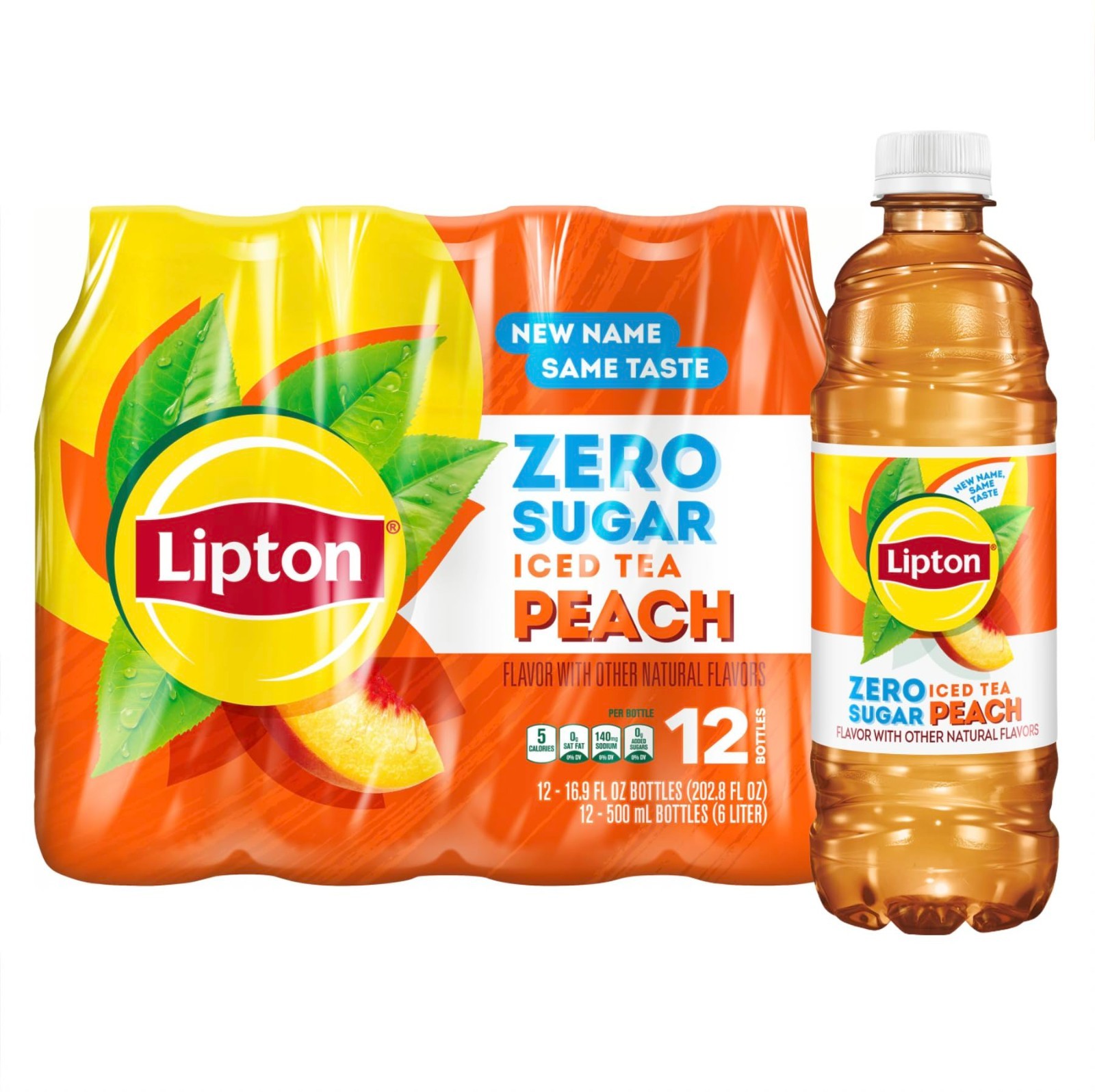 Zero Sugar Peach Iced Tea, 16.9 fl oz Bottles, 12 Pack – Refreshing Beverage