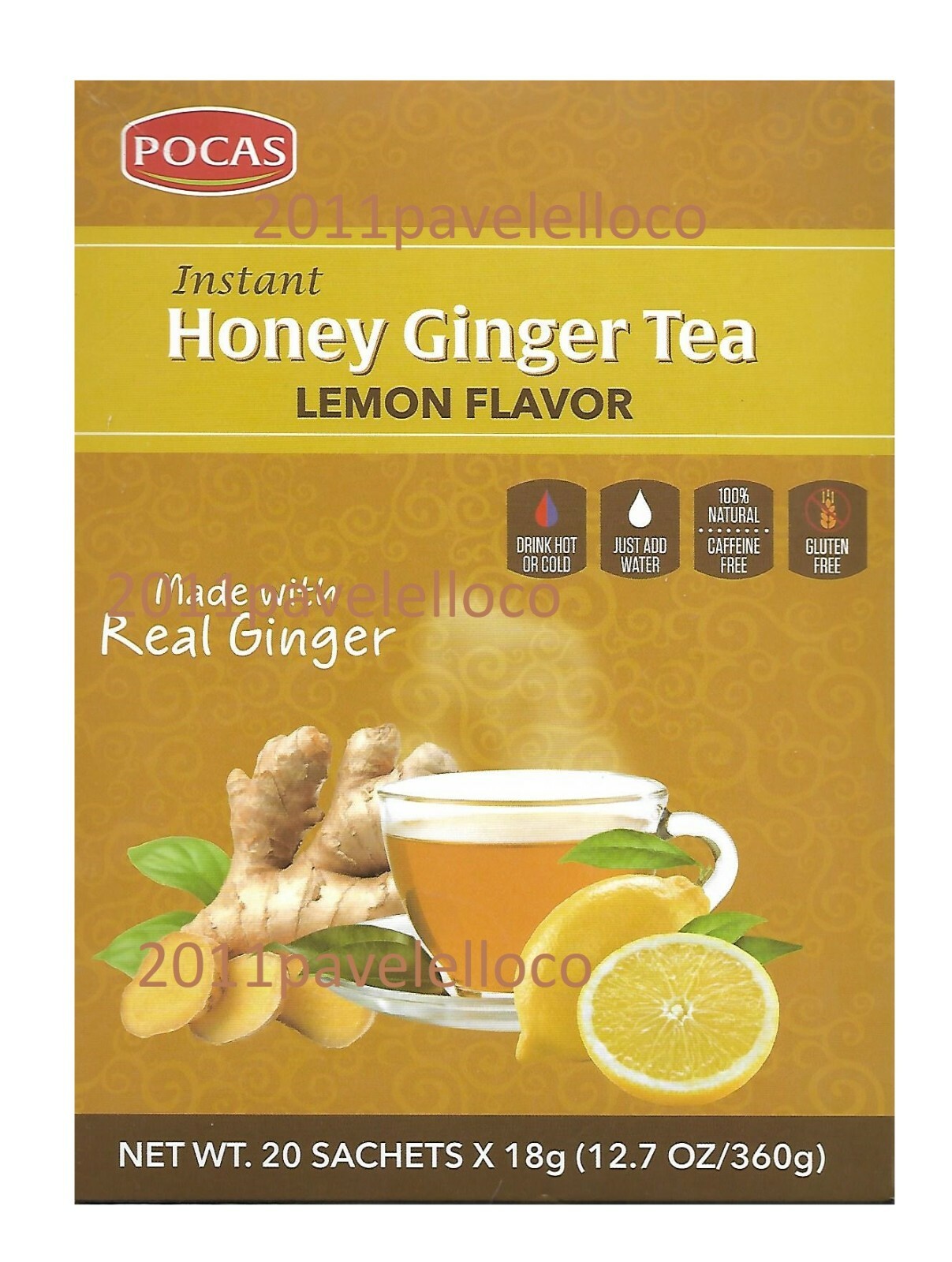 Instant Honey Ginger Tea Lemon 20 Tea bags – Pocas gluten free no caffeine