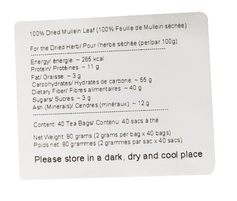 40pcs Mullein Leaf Tea Bags. Made with 100% Pure Leaves for Lungs…