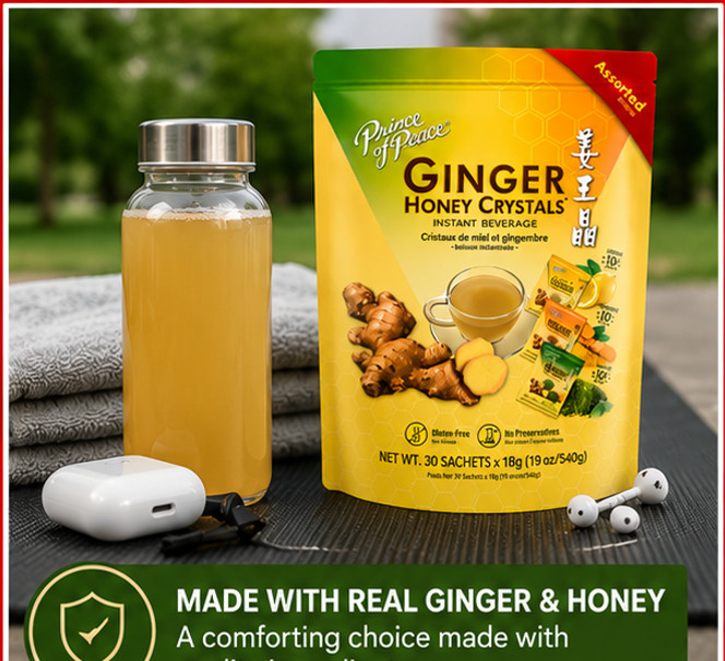 Prince of Peace Instant Ginger Honey Crystals Assorted MIX Lemon/Turmeric/Matcha