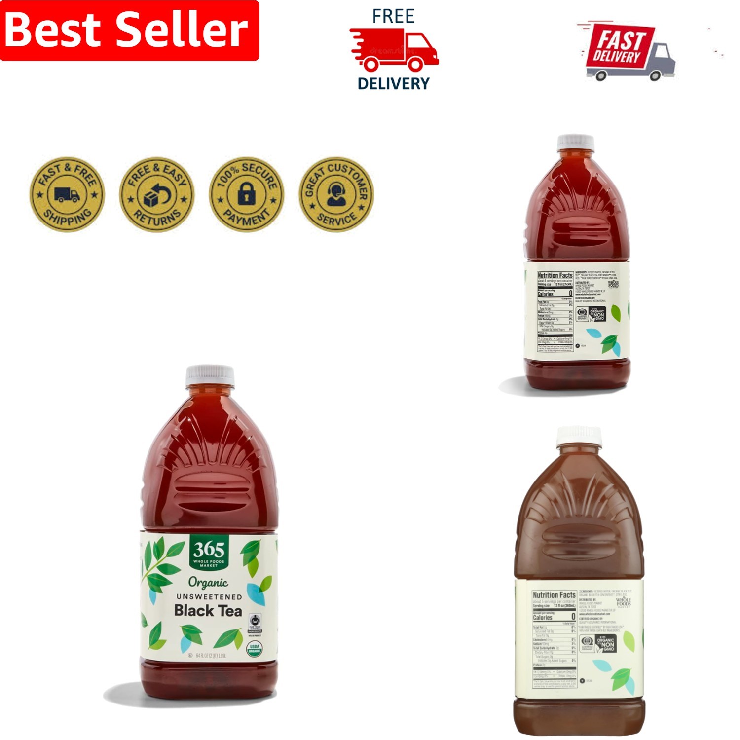 64 Fl Oz Organic Black Tea – High Caffeine Drink with No Sugar