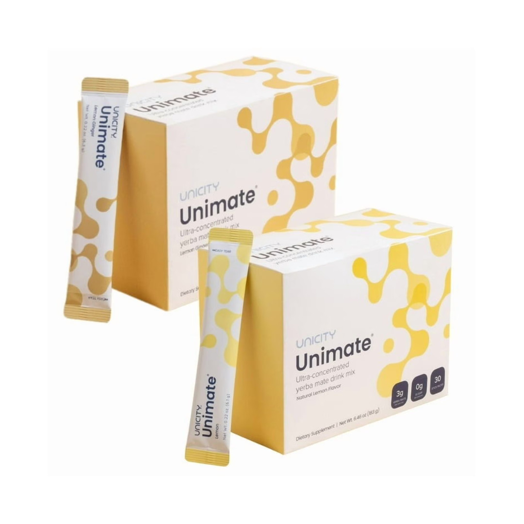 Unicity Unimate Lemon Flavor 30 Sachets Yerba Mate Drink Mix New Sealed Box