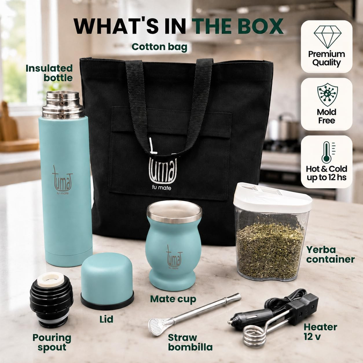TUMA TU MATE Complete Yerba Mate Kit – Stainless Steel Mate Cup Set, Bombilla (S