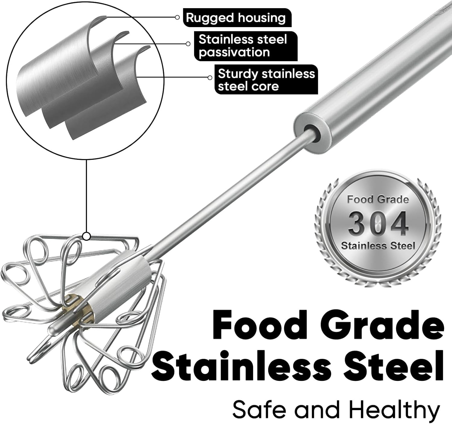 Newness Whizzy Whisk, Stainless Steel Semi Automatic 1 PCS 12 Inch, Silver