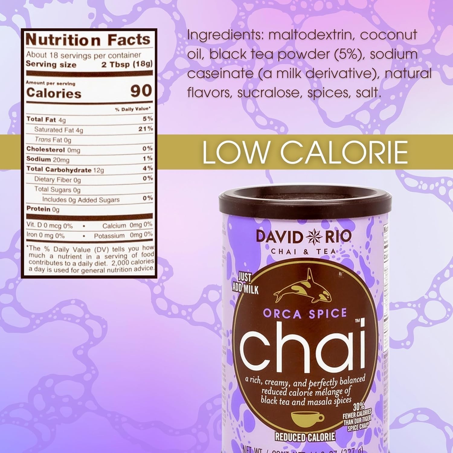 Orca Spice Reduced Calorie Chai Tea Latte Mix, 11.9 Oz, Black Tea, Organic Sp…