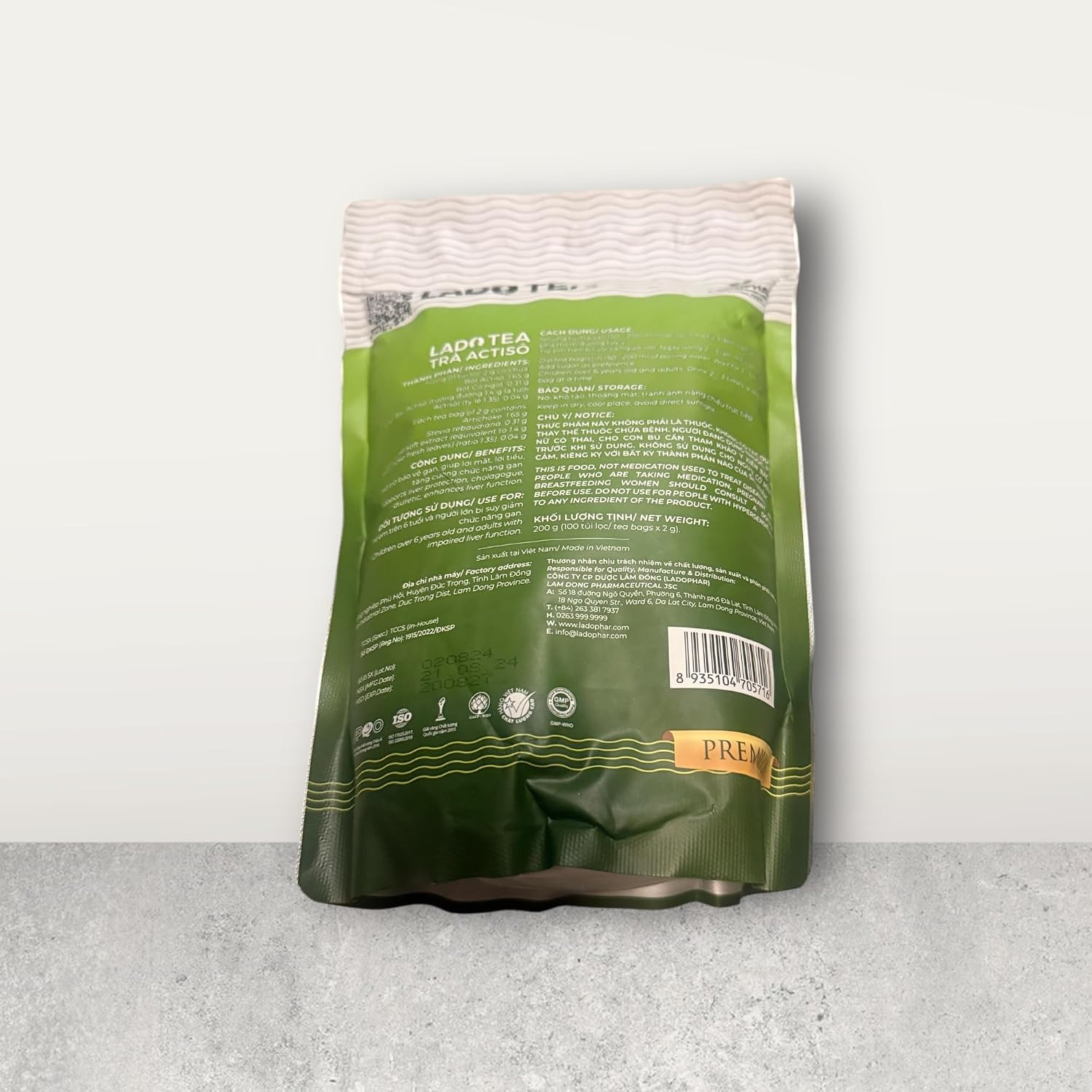 1 Pack of LADOPHAR Artichoke Tea 100 Teagbags 2G- #1 Artichoke Tea from Viet Nam