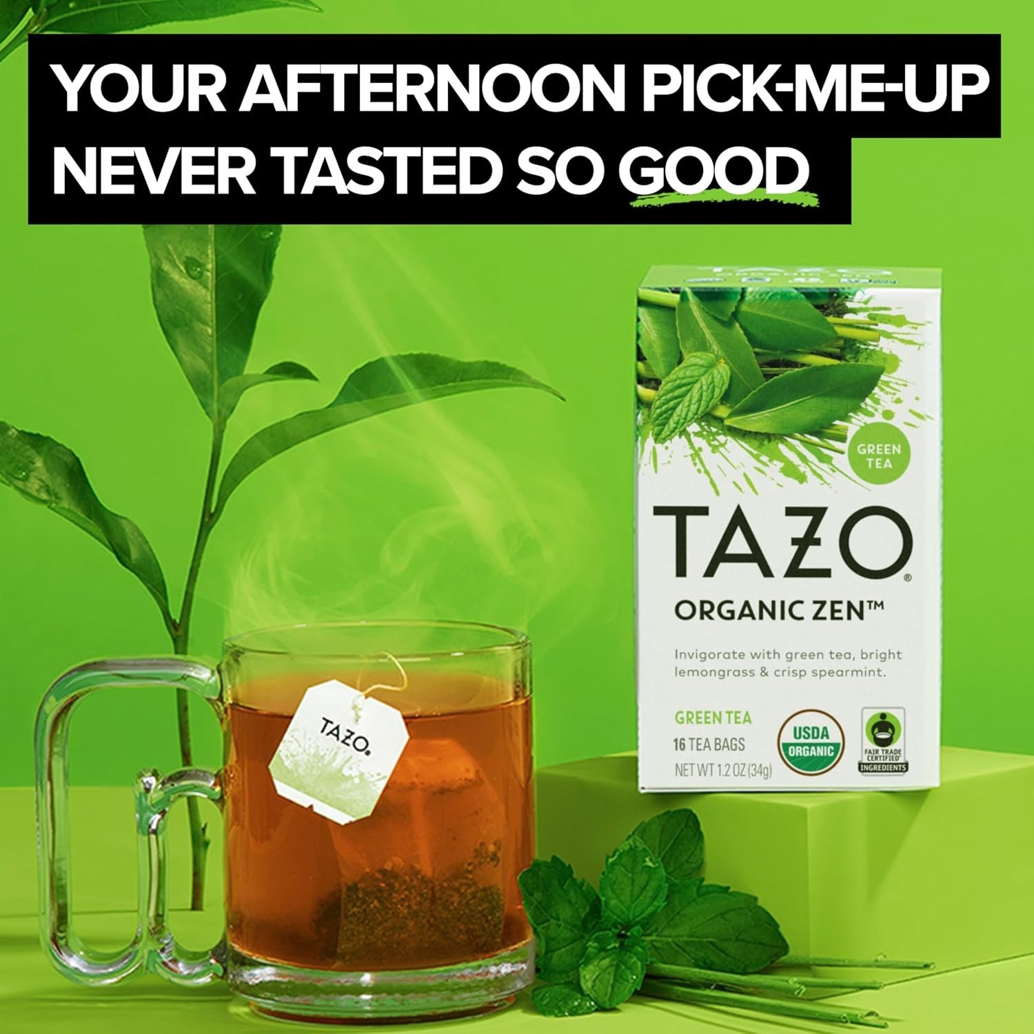 TAZO Organic Zen Green Tea, 16 Total Tea Bags