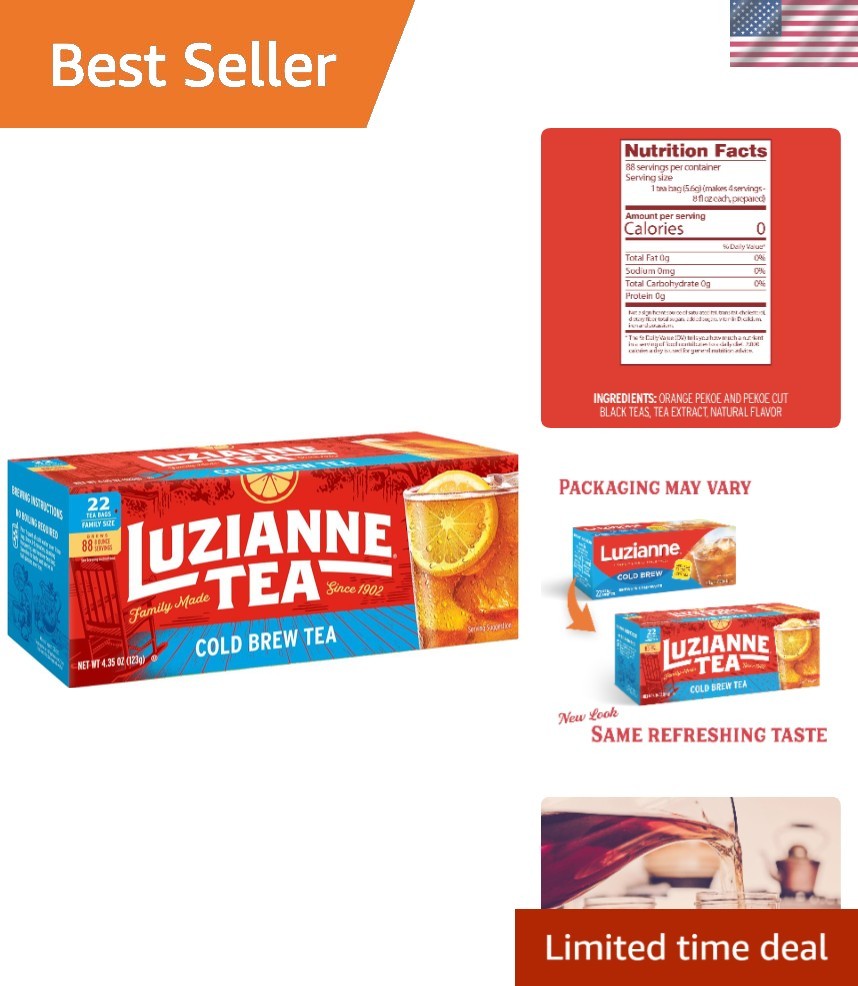 Family Size Unsweetened Cold Brew Black Iced Tea Bags – 22ct Box for 5 Gallons
